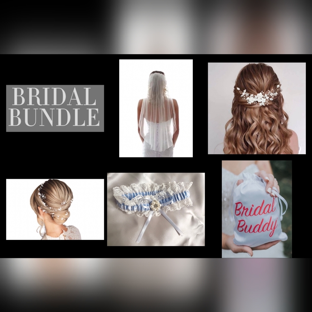 Bridal Buddy Bundle: Wedding Veil 28" - Hair Accessories - Garter - Bridal Buddy